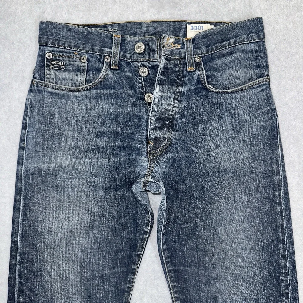 G‎ Star Raw Jeans Mens 28x32 3301 Original Straight Button Fly Whiskered Skater